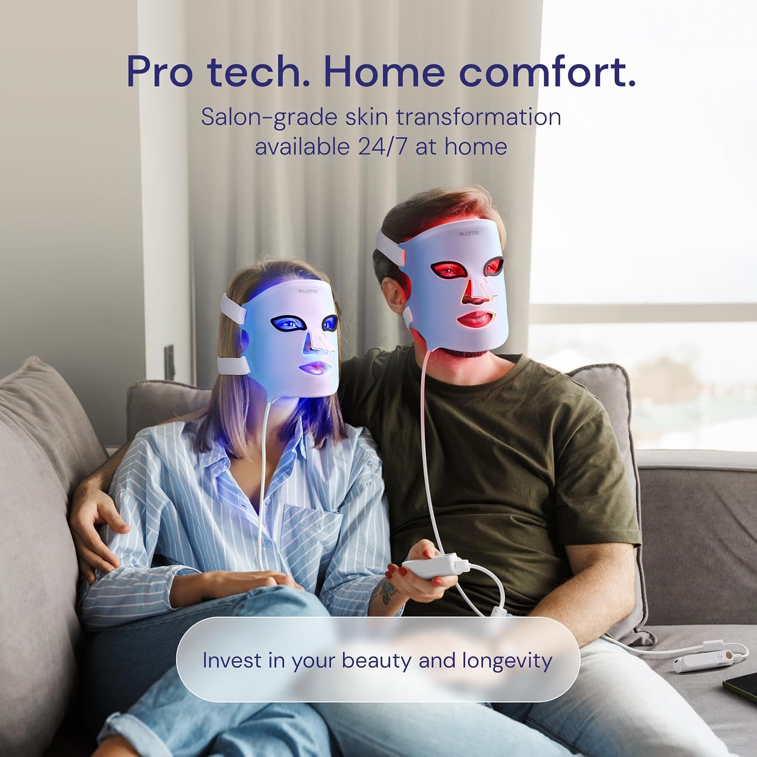 LED Face Mask Light Therapy – 2-In-1 Red Light Mask & Blue Light Mask for Acne & Anti-Aging Skincare – Dermatologist-Approved Silicone Blue & Red Light Therapy Mask for Face Treatment by LUSTRE