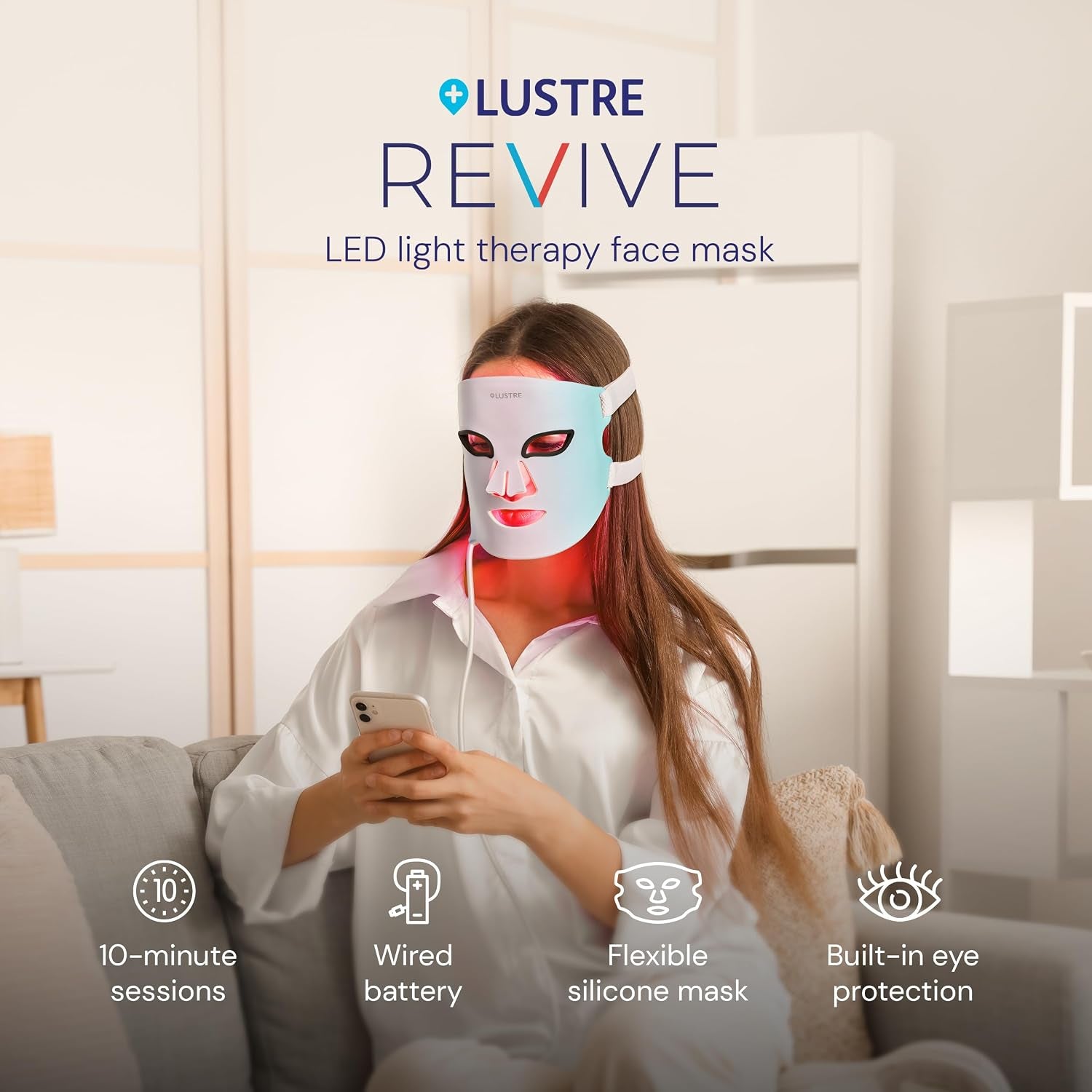 LED Face Mask Light Therapy – 2-In-1 Red Light Mask & Blue Light Mask for Acne & Anti-Aging Skincare – Dermatologist-Approved Silicone Blue & Red Light Therapy Mask for Face Treatment by LUSTRE
