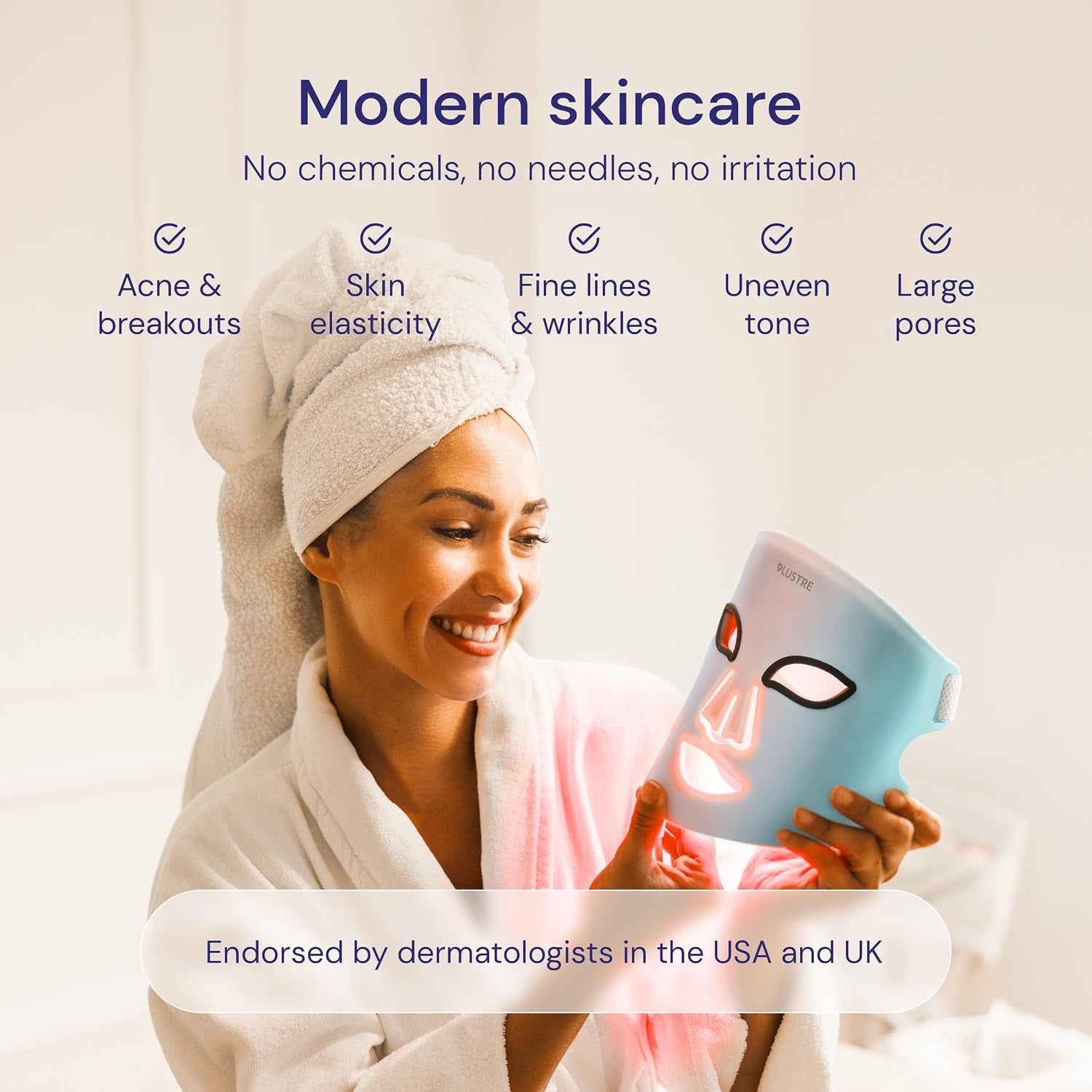 LED Face Mask Light Therapy – 2-In-1 Red Light Mask & Blue Light Mask for Acne & Anti-Aging Skincare – Dermatologist-Approved Silicone Blue & Red Light Therapy Mask for Face Treatment by LUSTRE